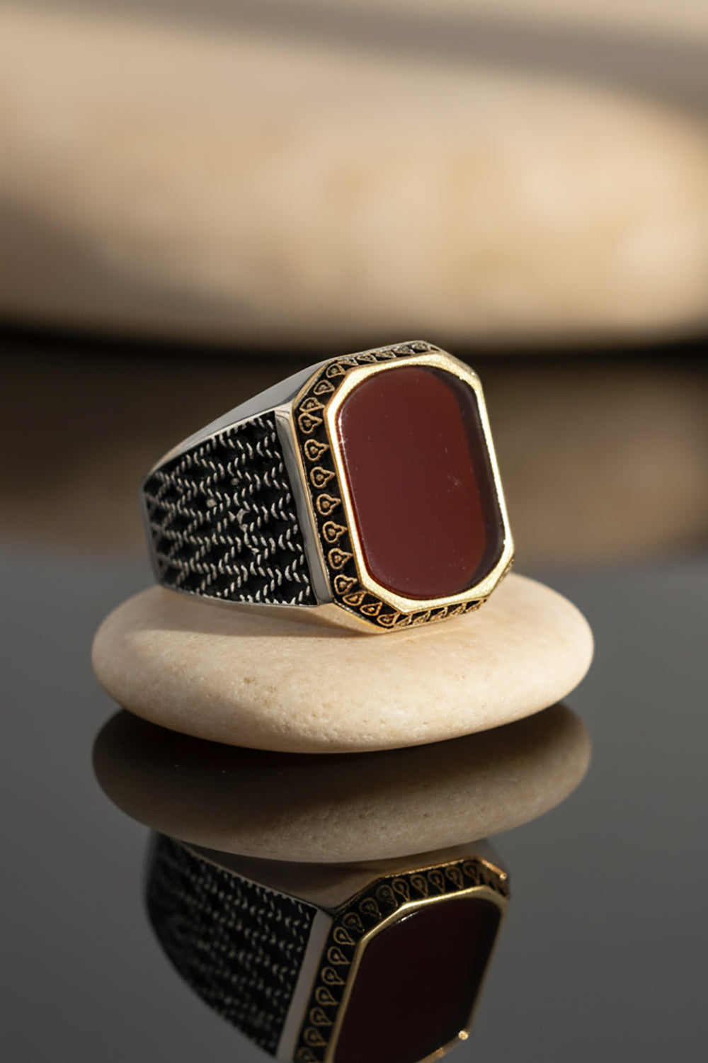 Orel Red Agate Silver Ring