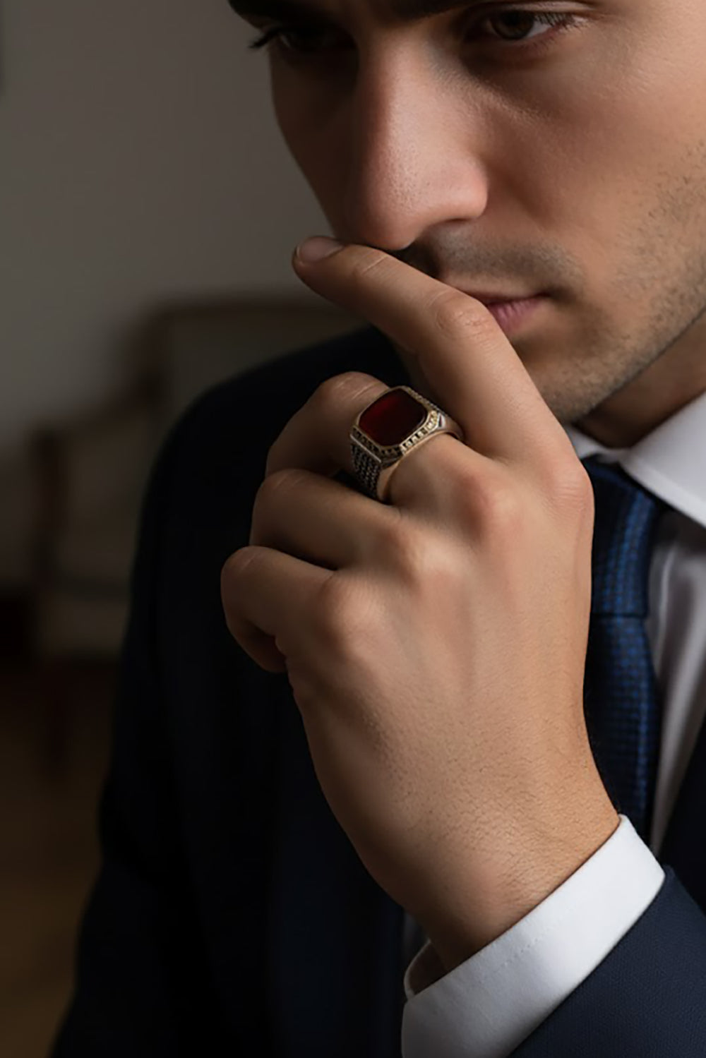 Orel Red Agate Silver Ring