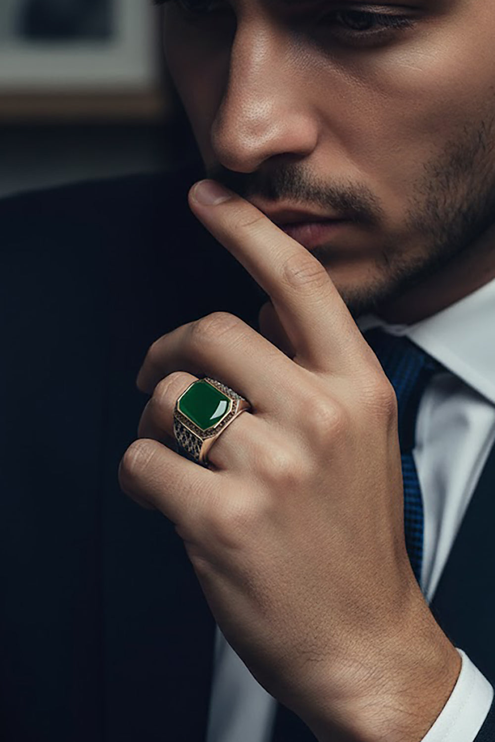 Vorn Green Agate Silver Ring
