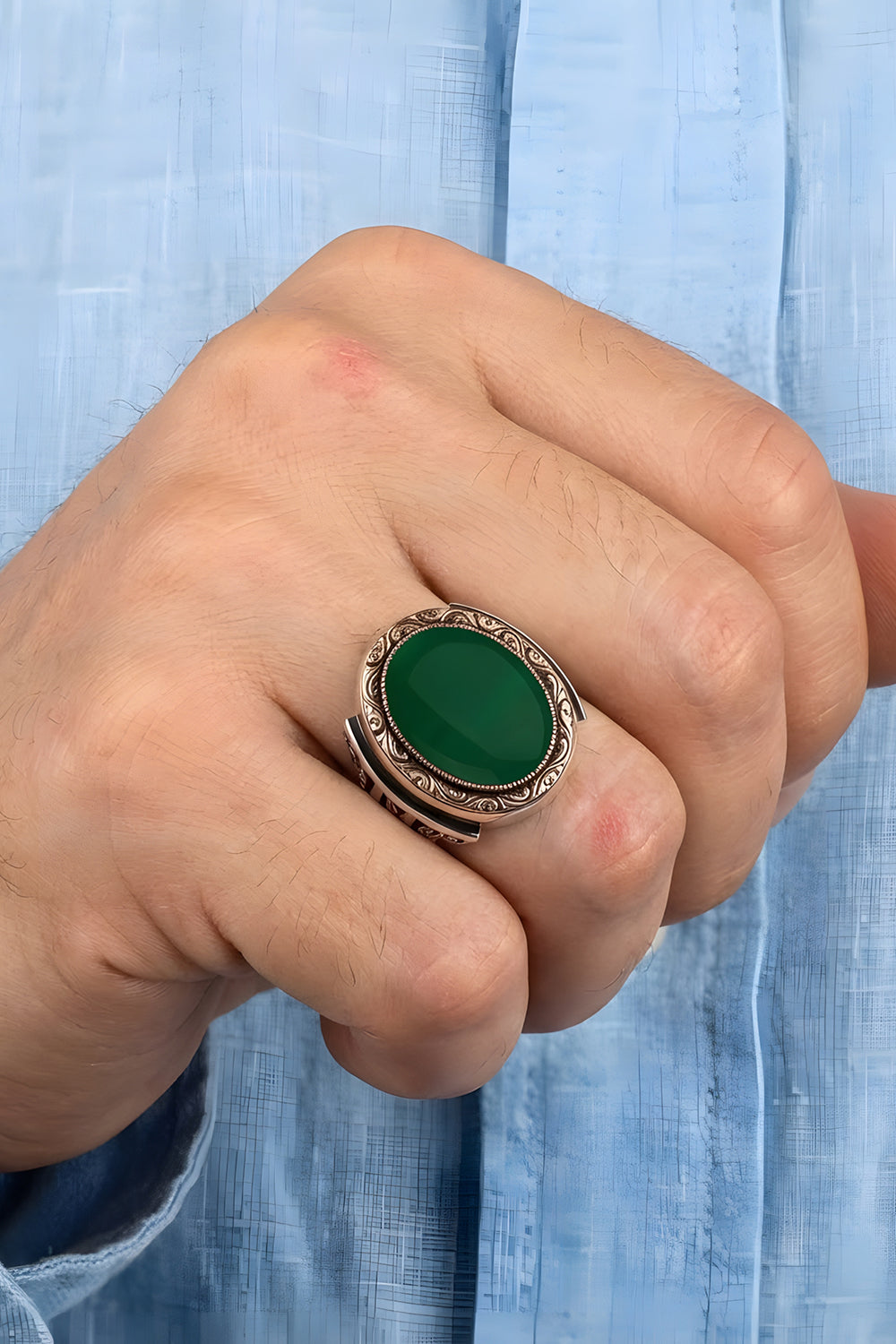 Alvenx Green Agate Silver Ring