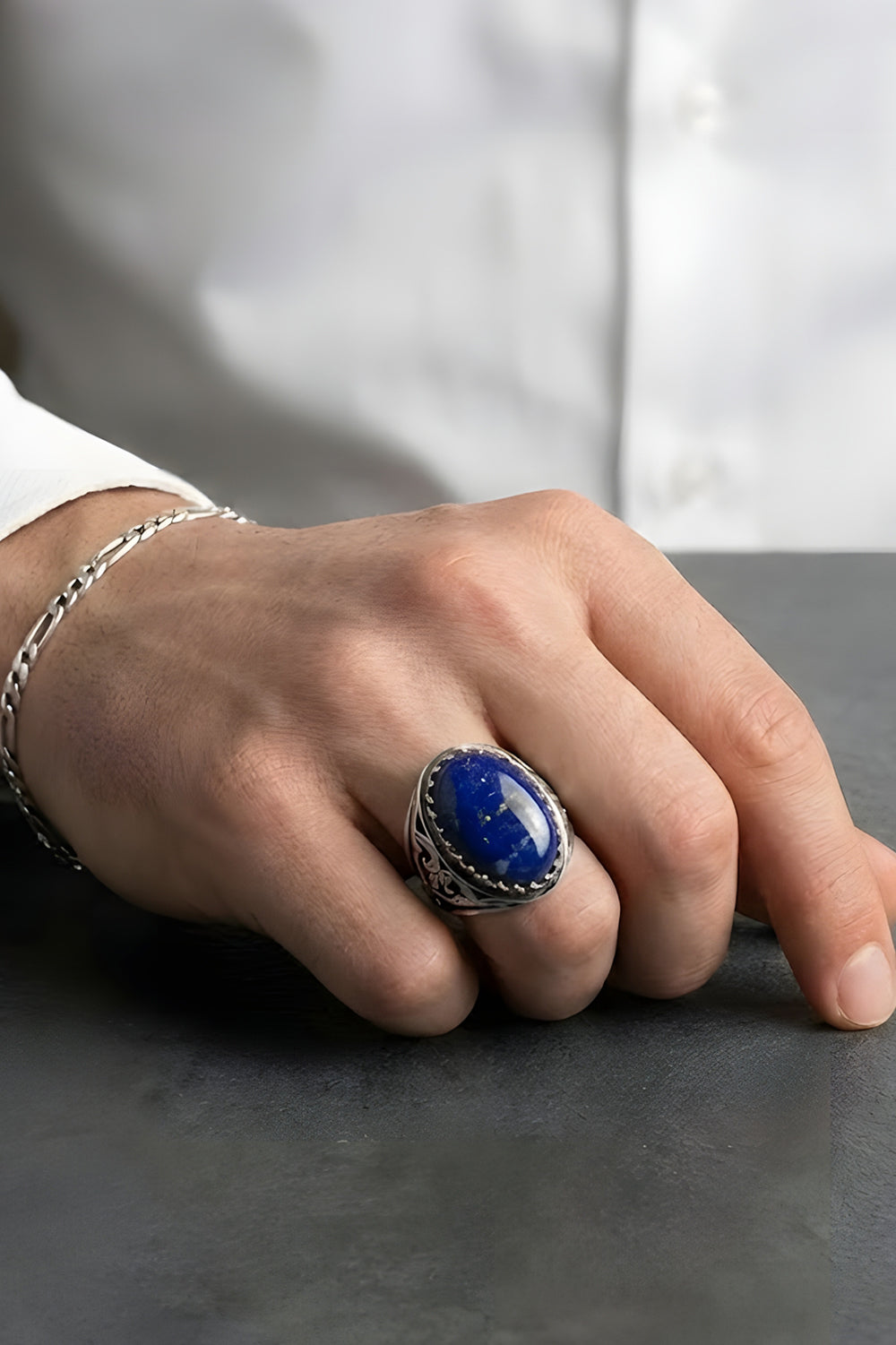 Orvricx Lapis Stone Silver Ring