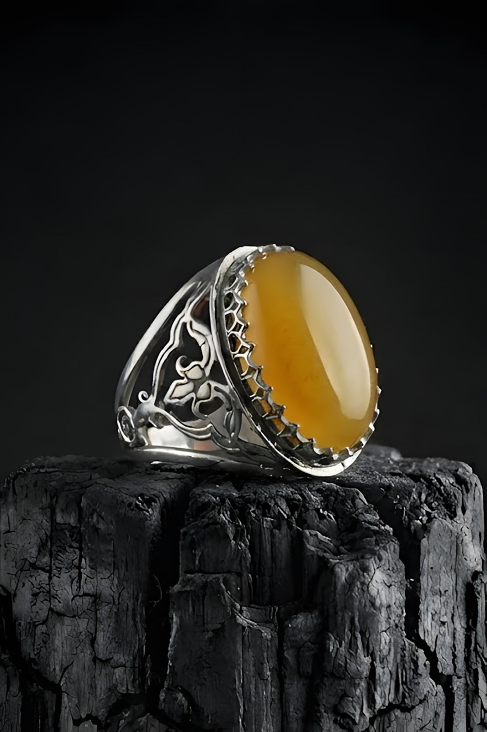 Veyronx Yellow Agate Silver Ring
