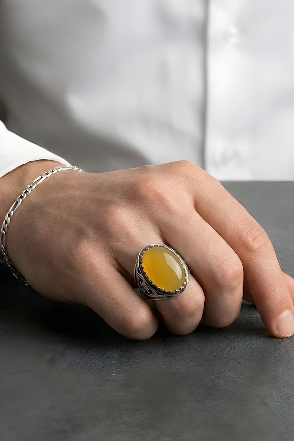 Veyronx Yellow Agate Silver Ring