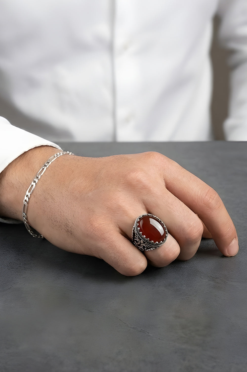 Elyric Red Agate Silver Ring