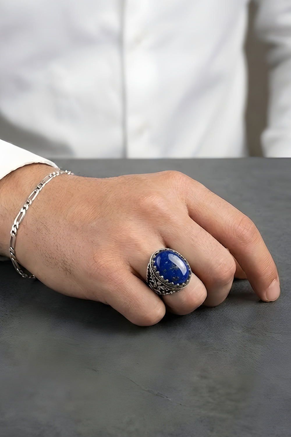 Calvric Lapis Stone Silver Ring