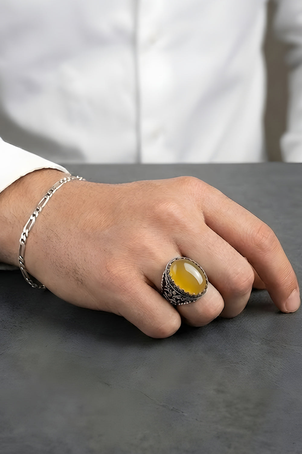 Norvyn Yellow Agate Silver Ring