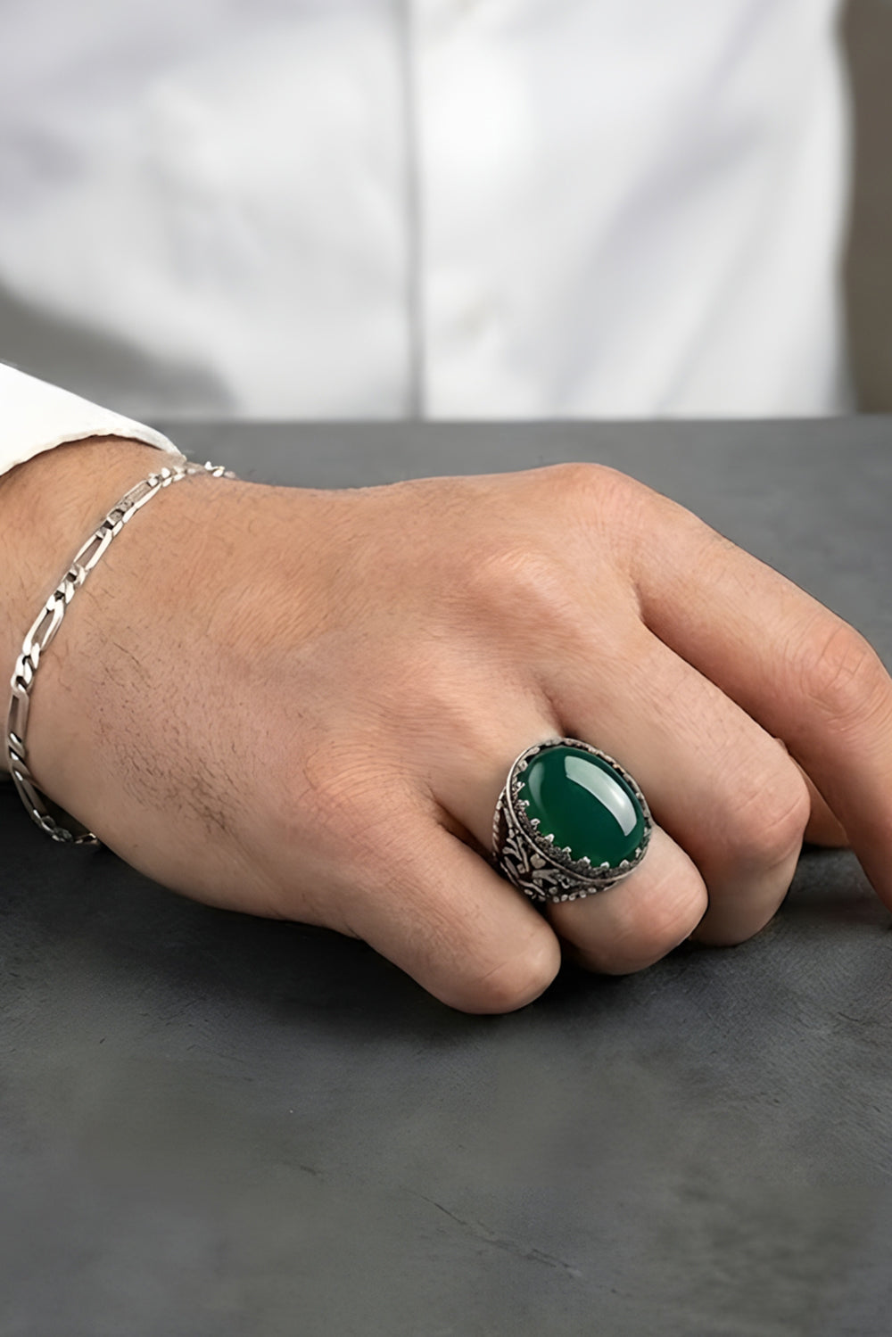 Torvric Green Agate Silver Ring