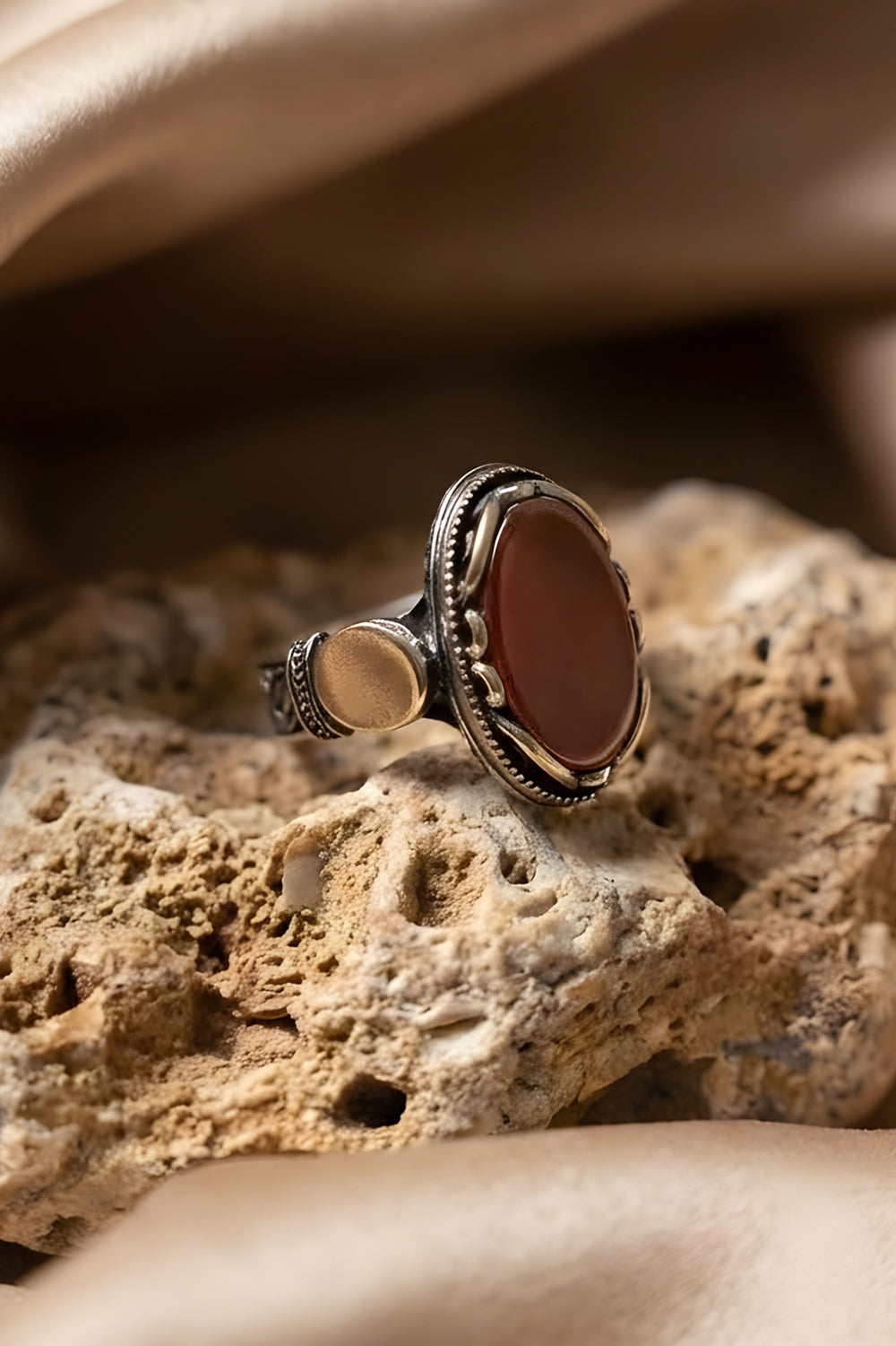 Torric Red Agate Silver Ring
