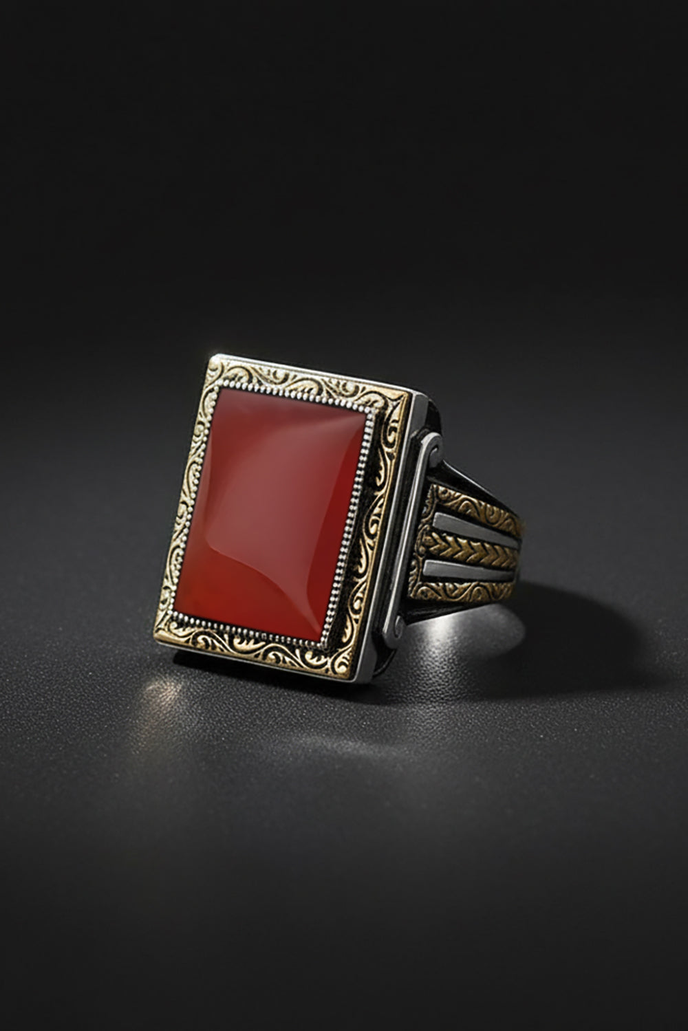 Kyric Red Agate Silver Ring