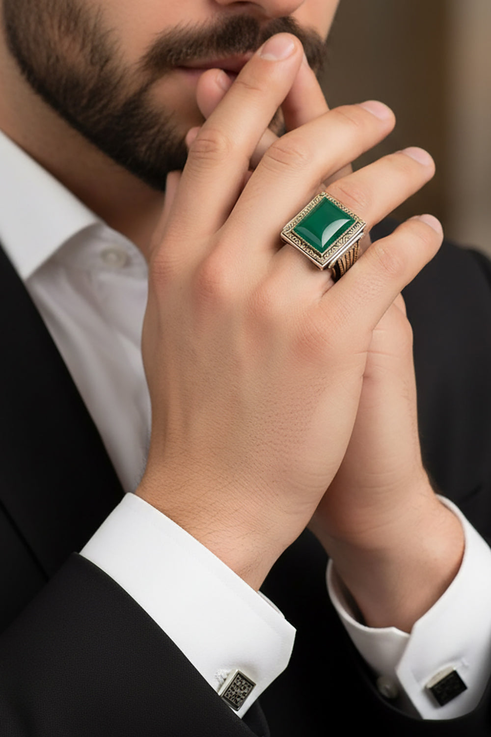 Varen Green Agate Silver Ring