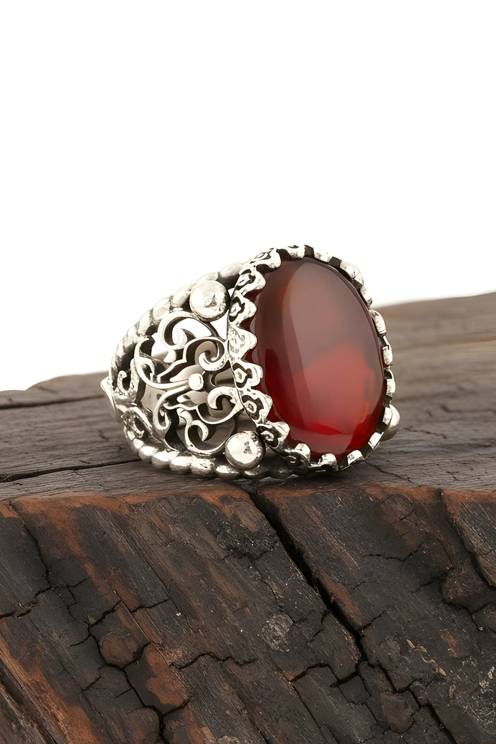 Arvion Red Agate Silver Ring