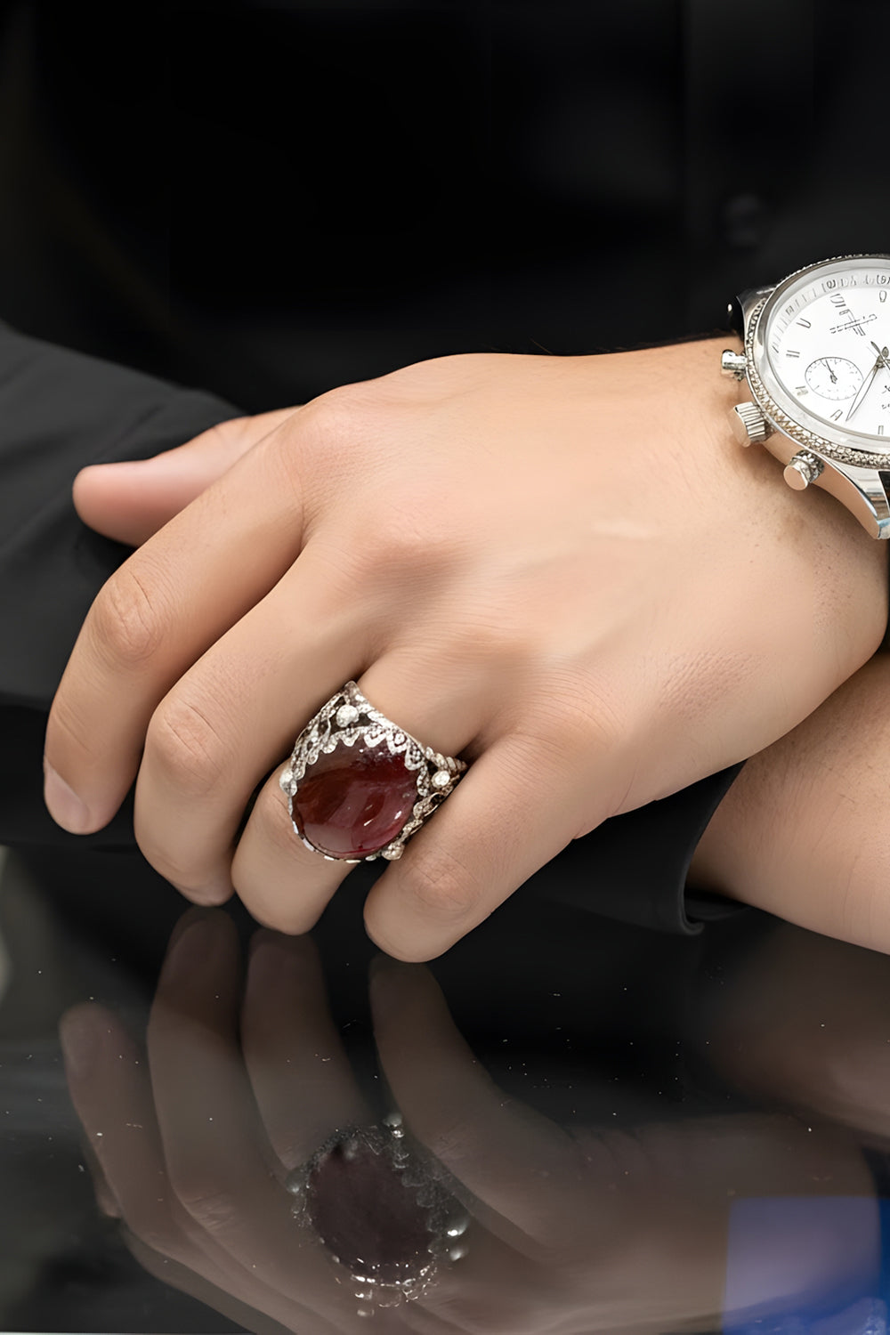 Arvion Red Agate Silver Ring