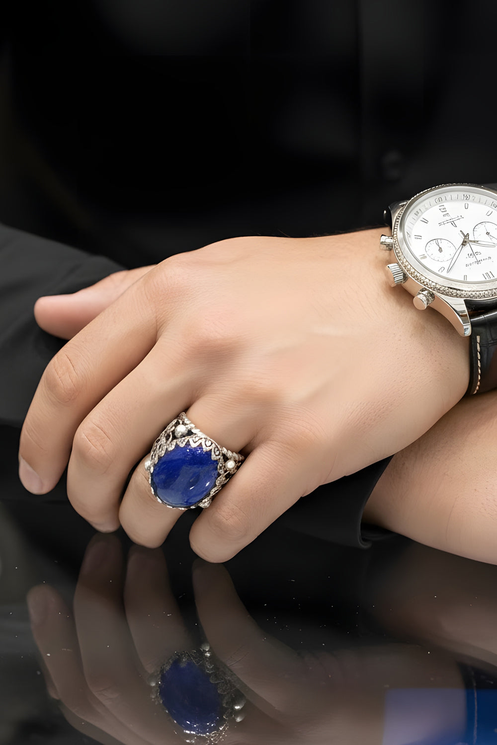 Veyron Lapis Stone Silver Ring
