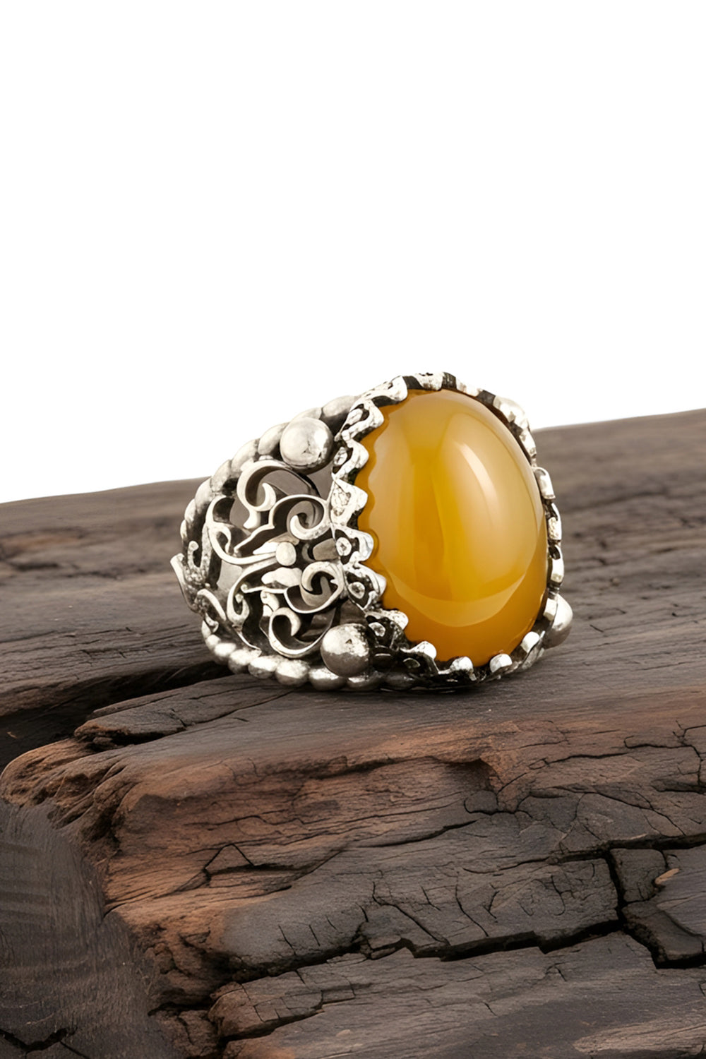 Sylvar Yellow Agate Silver Ring