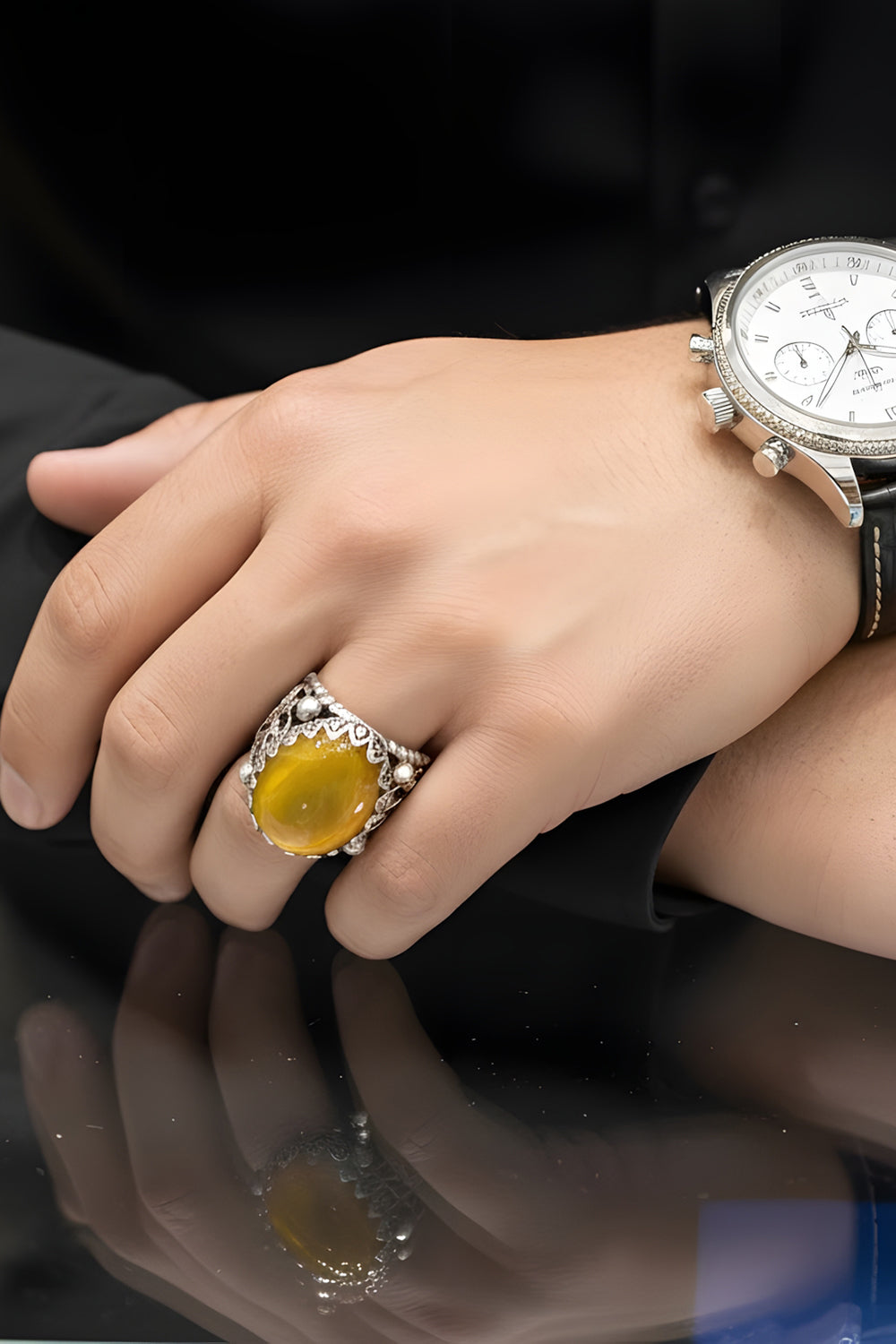 Sylvar Yellow Agate Silver Ring