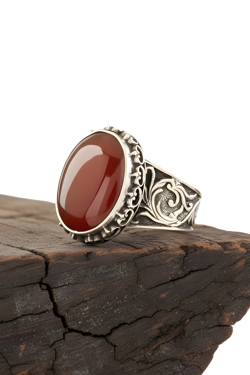 Dorein Red Agate Silver Ring