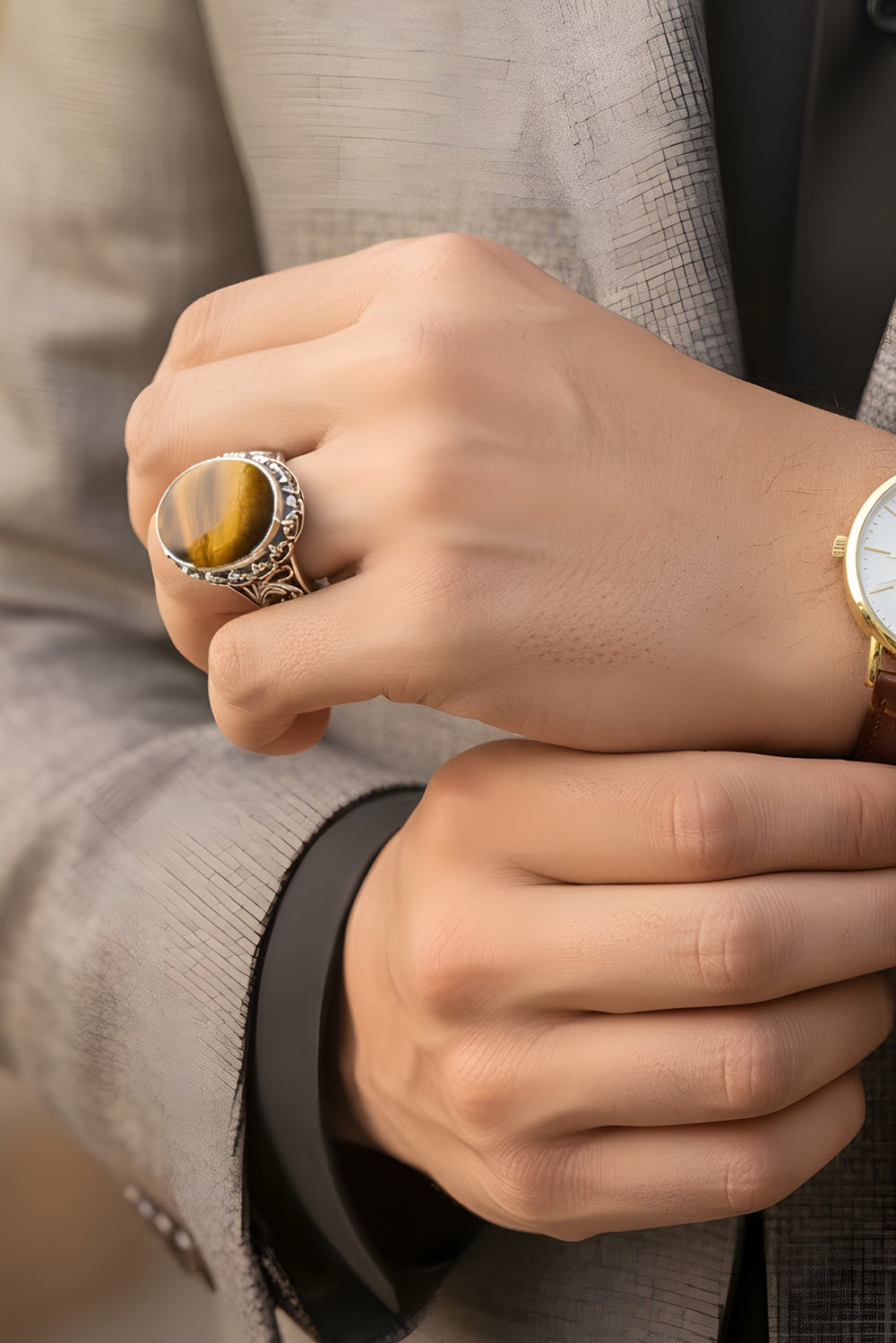 Nuvor Tiger Eye Silver Ring