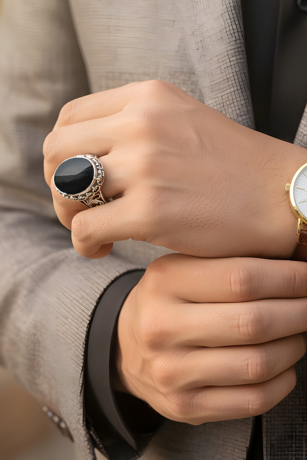 Korven Handmade Onyx Silver Ring
