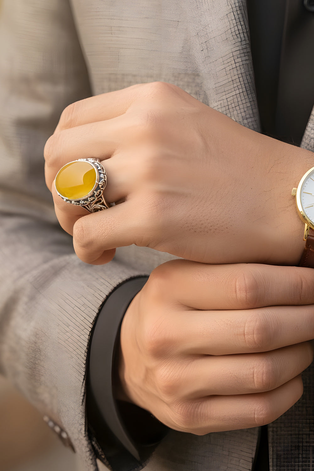 Elyon Yellow Agate Silver Ring