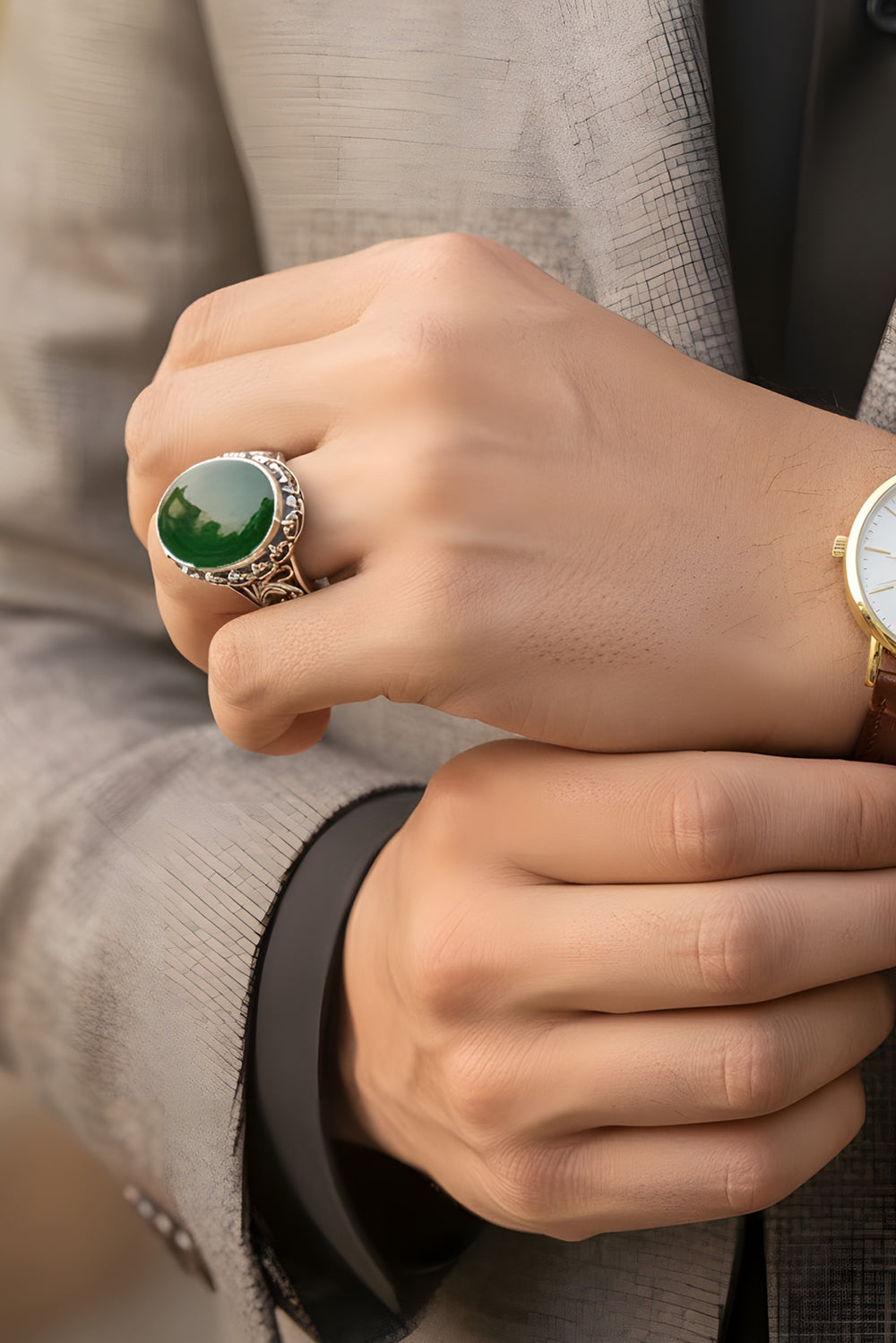 Dravos Green Agate Silver Ring