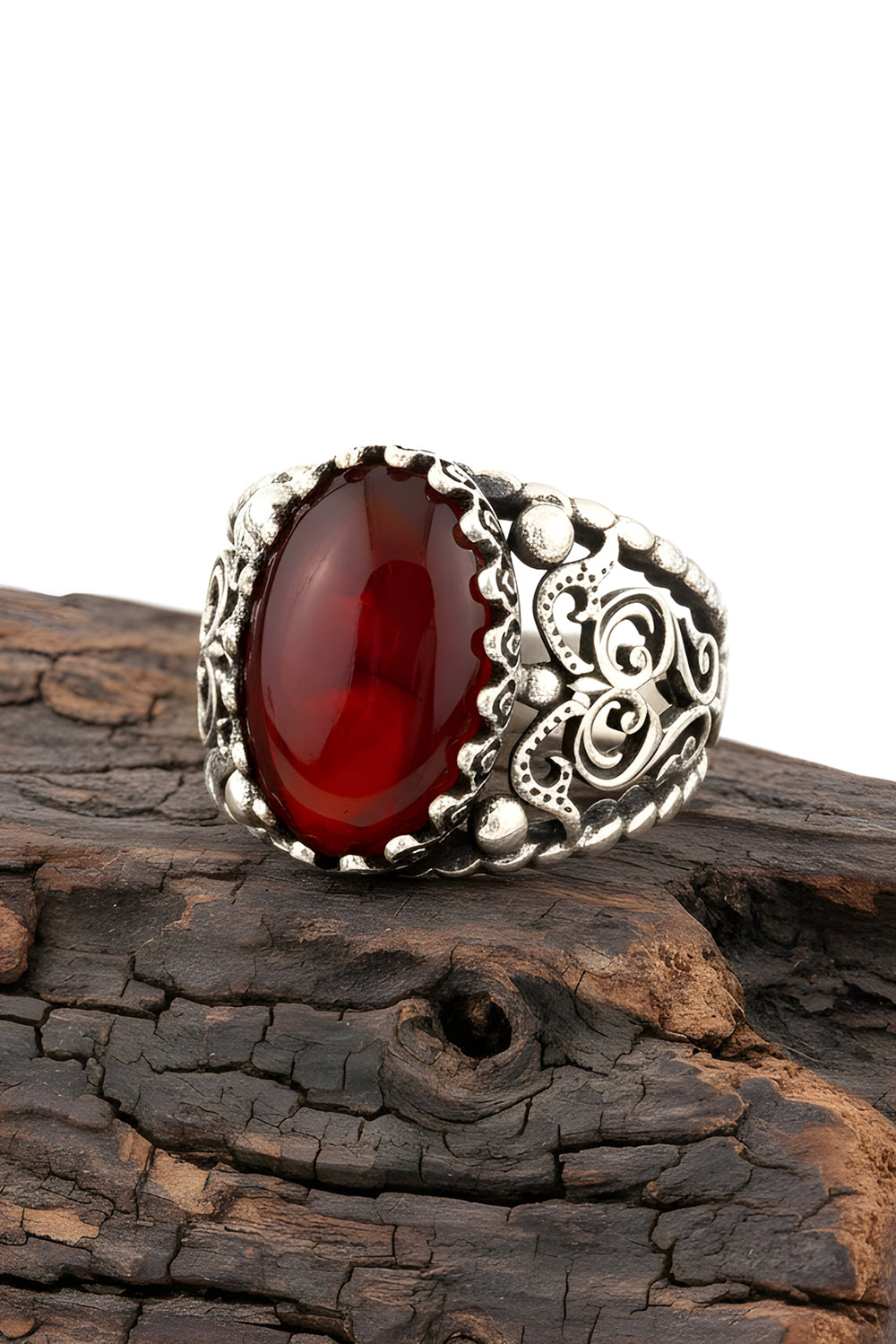 Calen Red Agate Silver Ring
