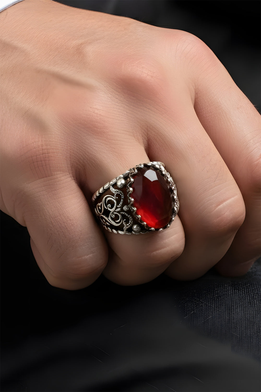 Calen Red Agate Silver Ring