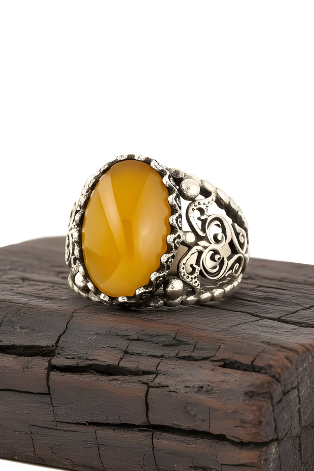 Alven Yellow Agate Silver Ring