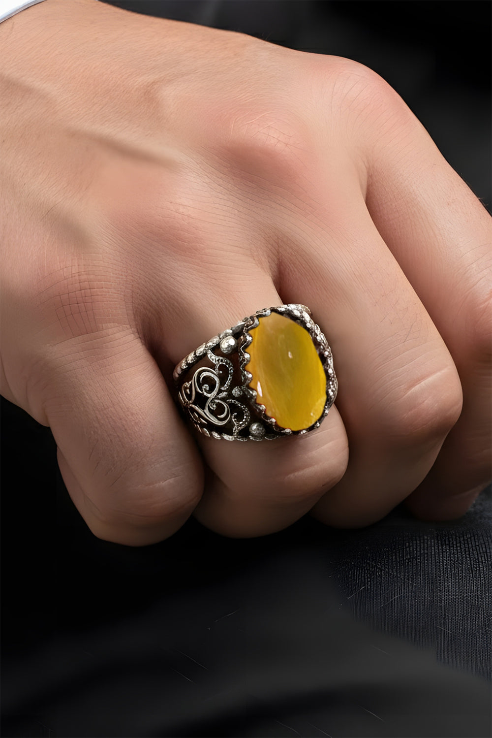 Alven Yellow Agate Silver Ring