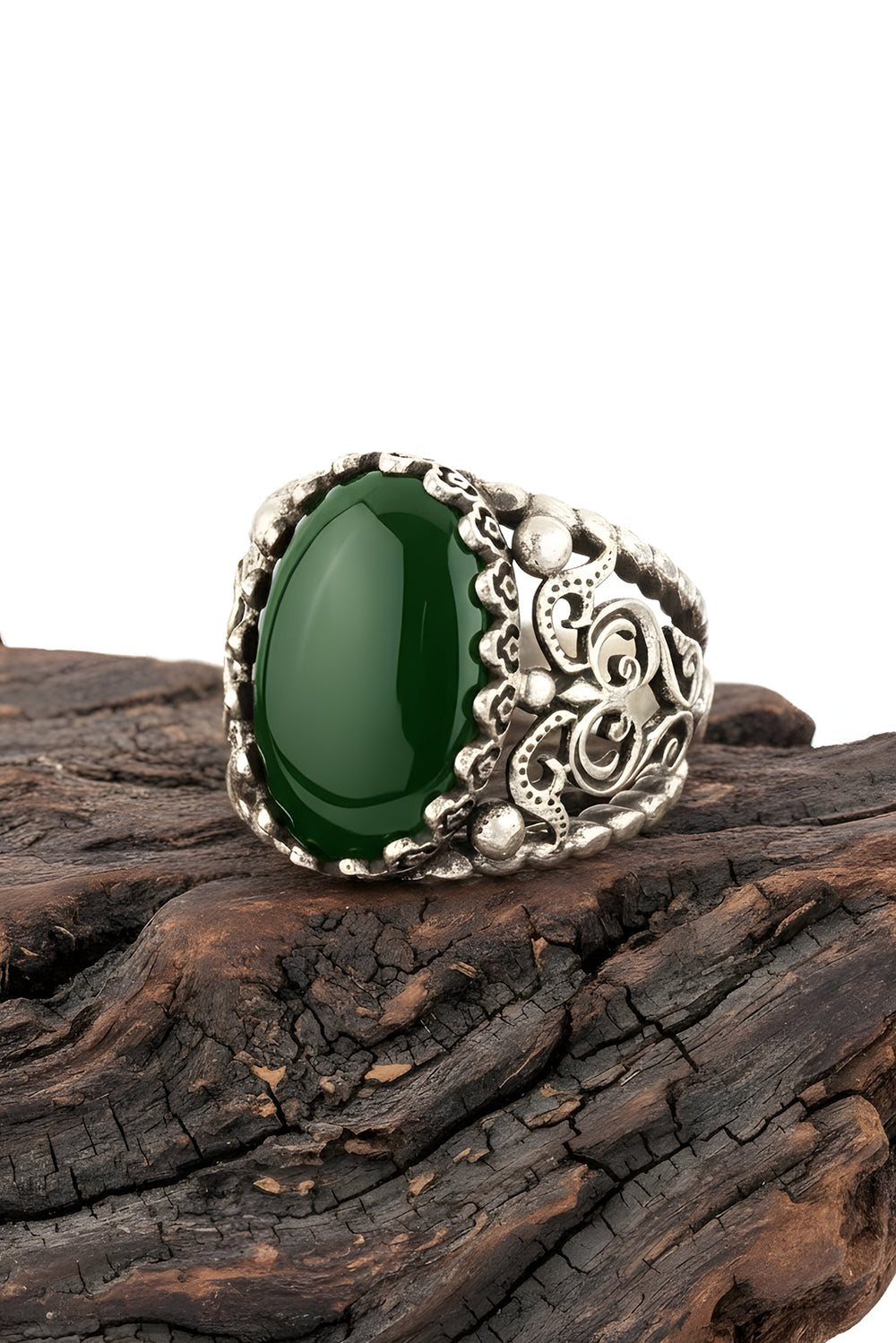 Meron Green Agate Silver Ring