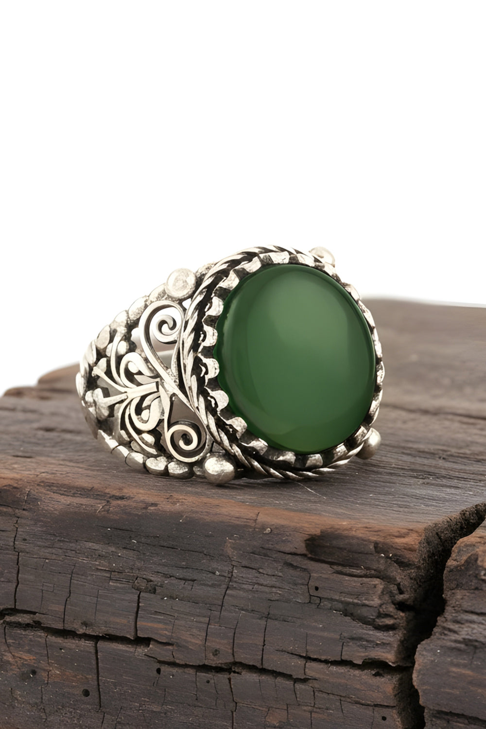 Zevar Green Agate Silver Ring