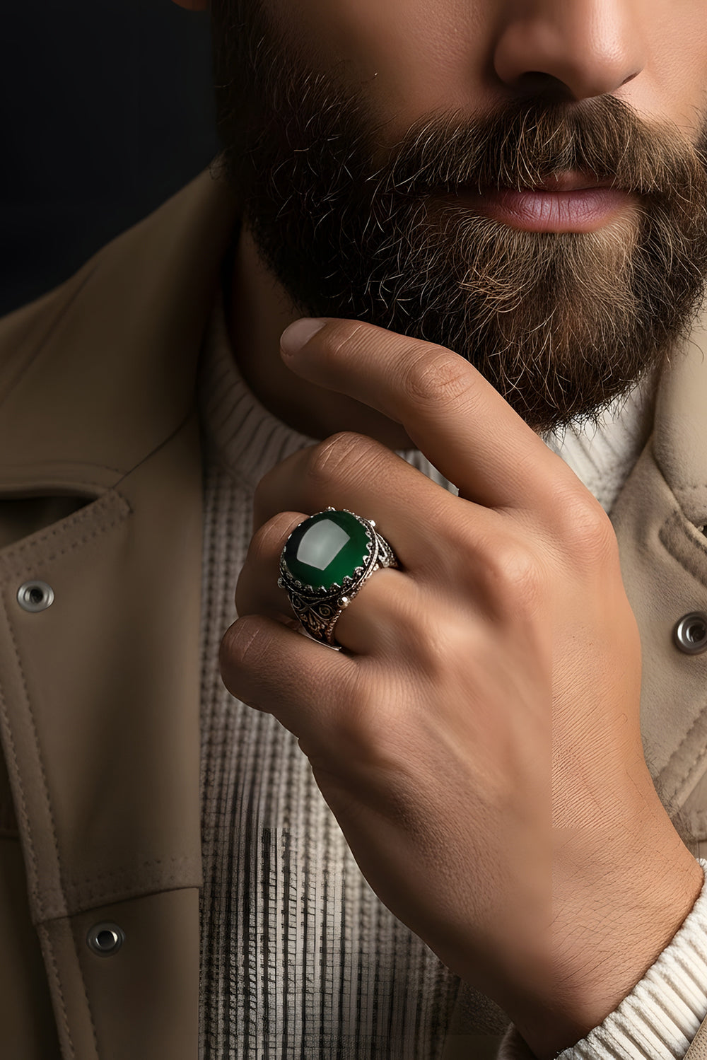 Zevar Green Agate Silver Ring