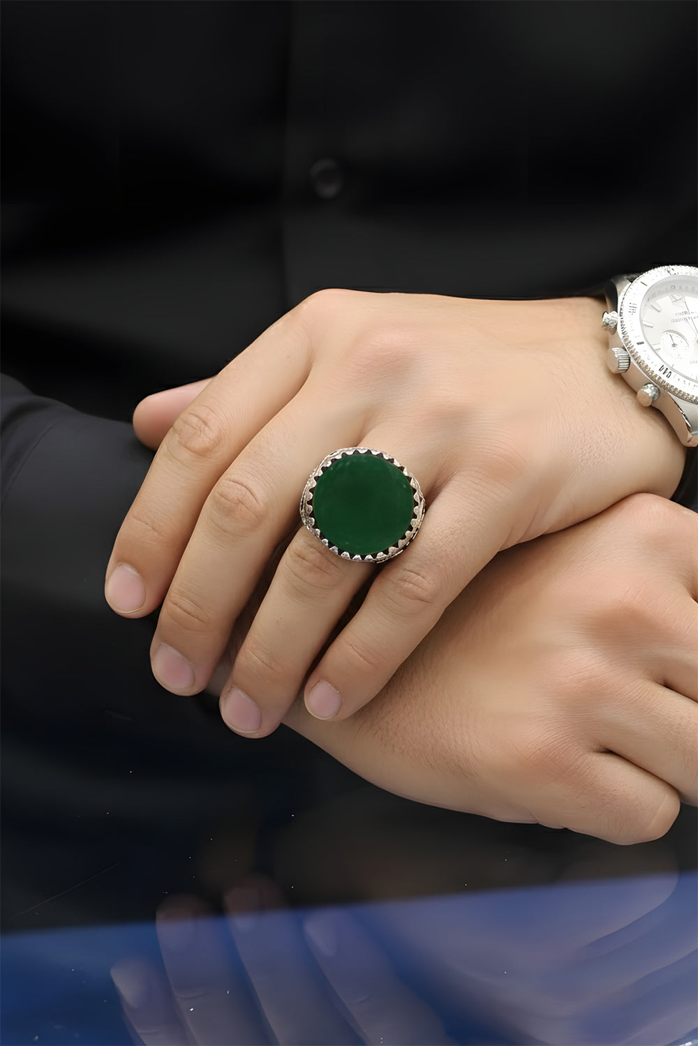 Eryx Green Agate Silver Ring