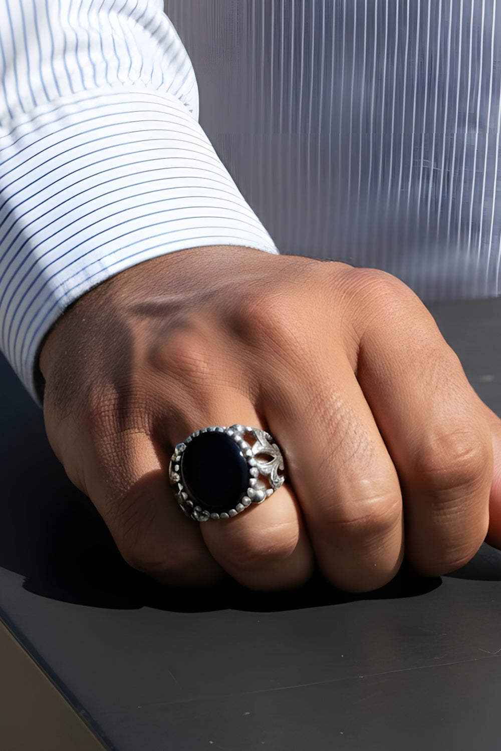 Drevin Handmade Onyx Silver Ring