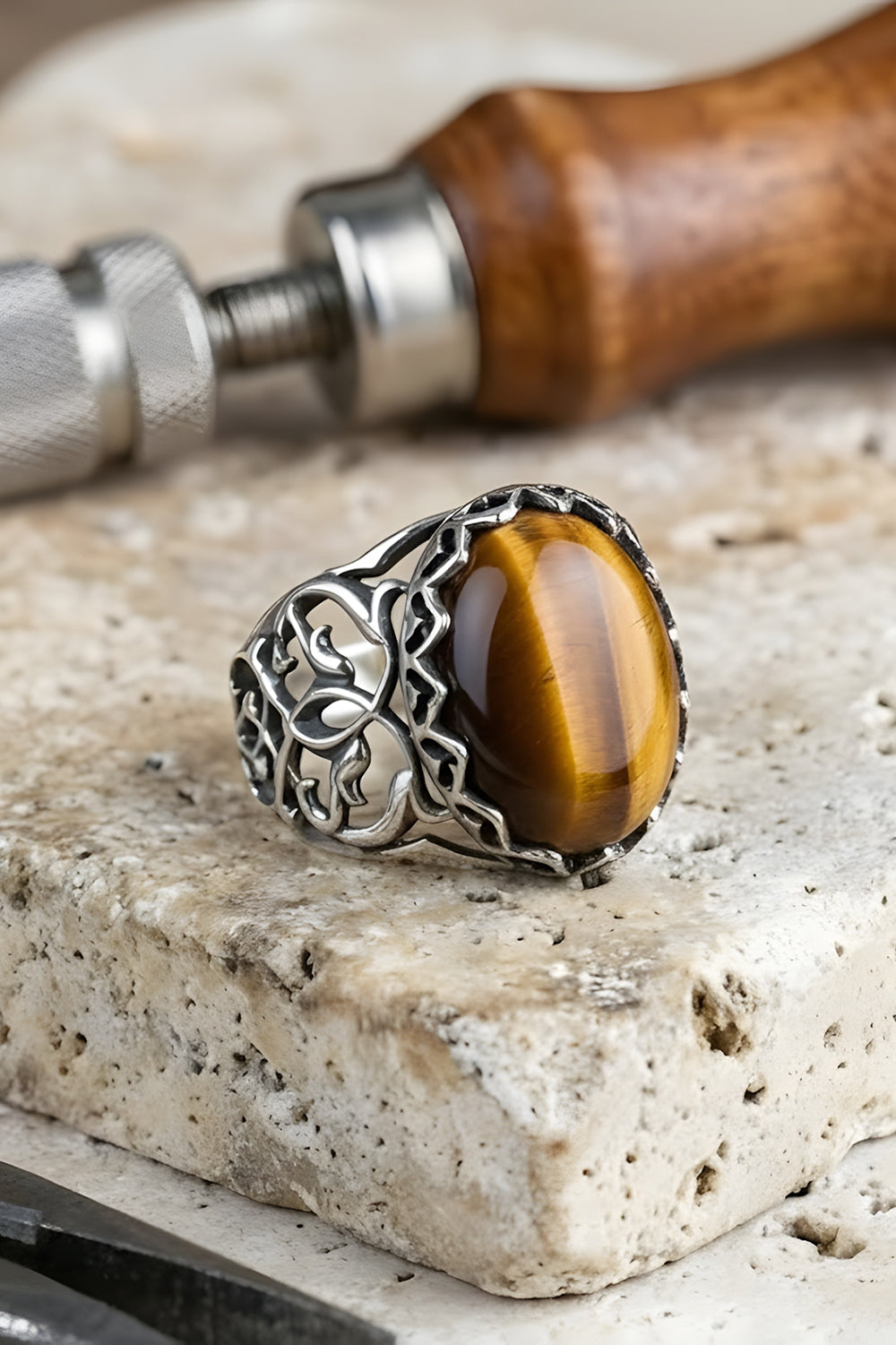 Rynric Tiger Eye Silver Ring