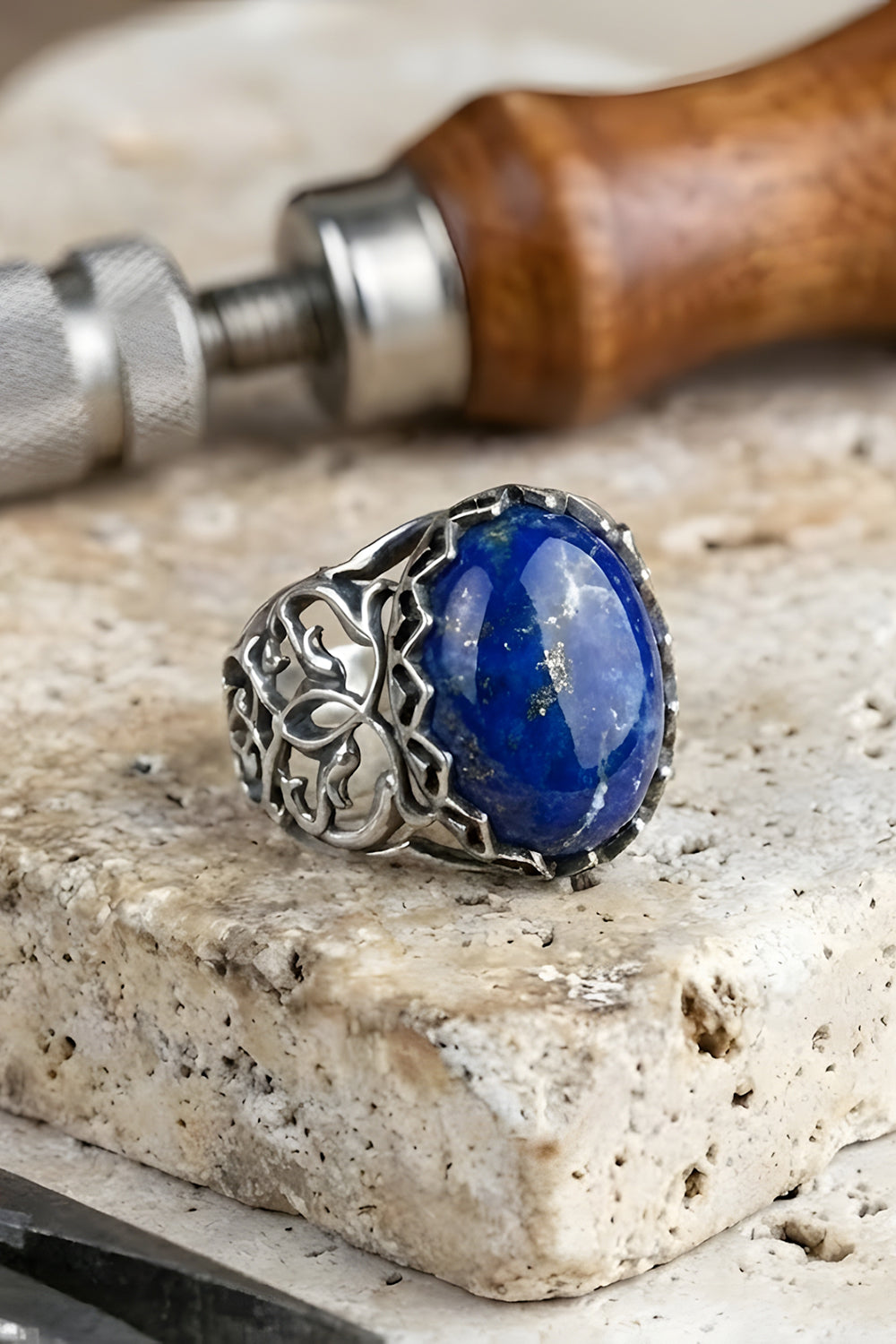 Elarin Lapis Stone Silver Ring