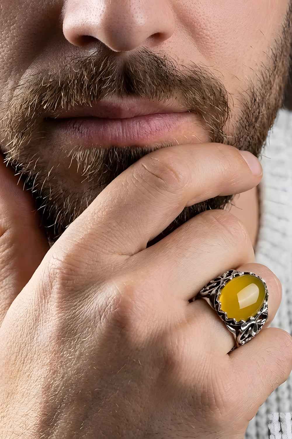 Mavrenx Yellow Agate Silver Ring