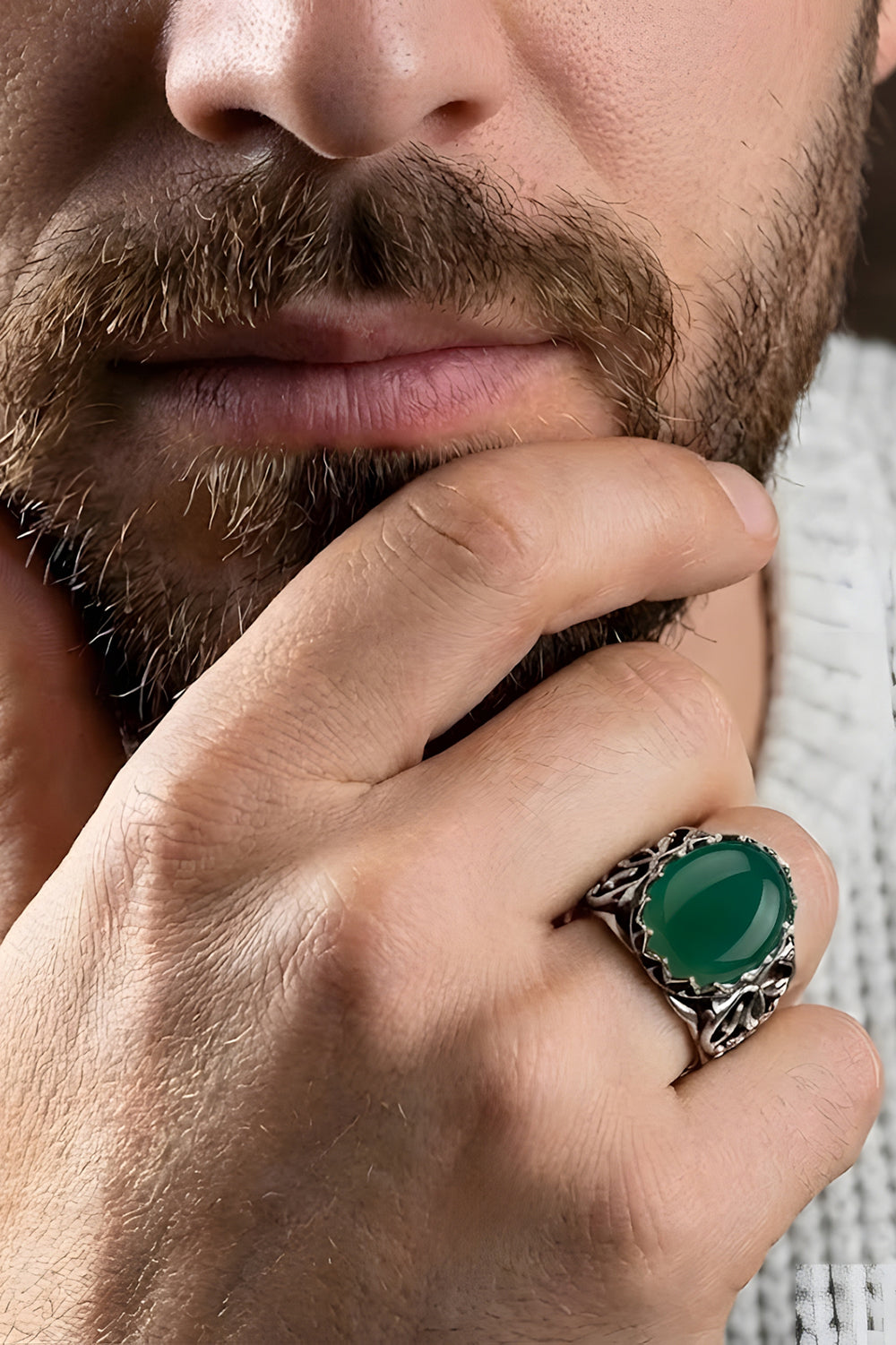 Corvric Green Agate Silver Ring