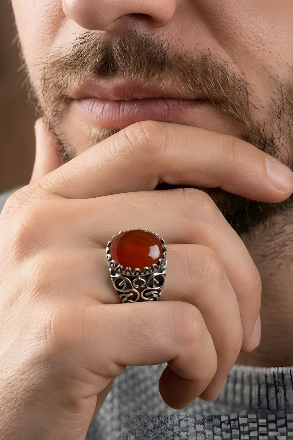Alvrix Red Agate Silver Ring