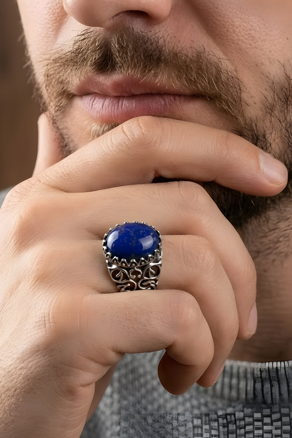 Navricc Lapis Stone Silver Ring