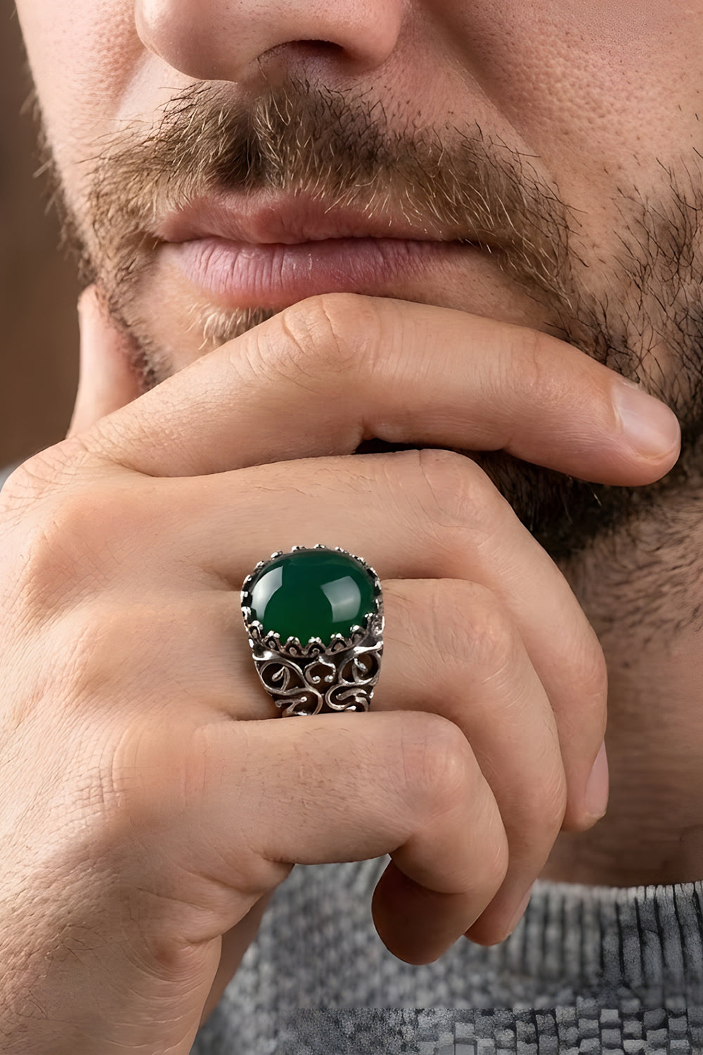 Orvenor Green Agate Silver Ring