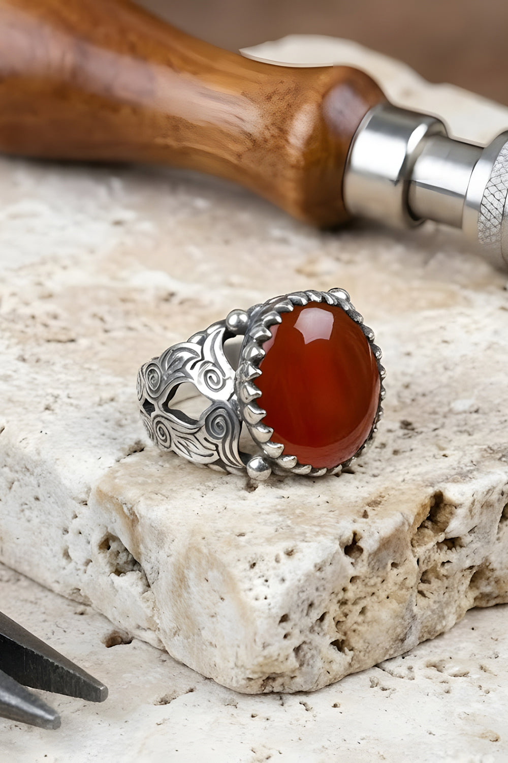 Velrix Red Agate Silver Ring