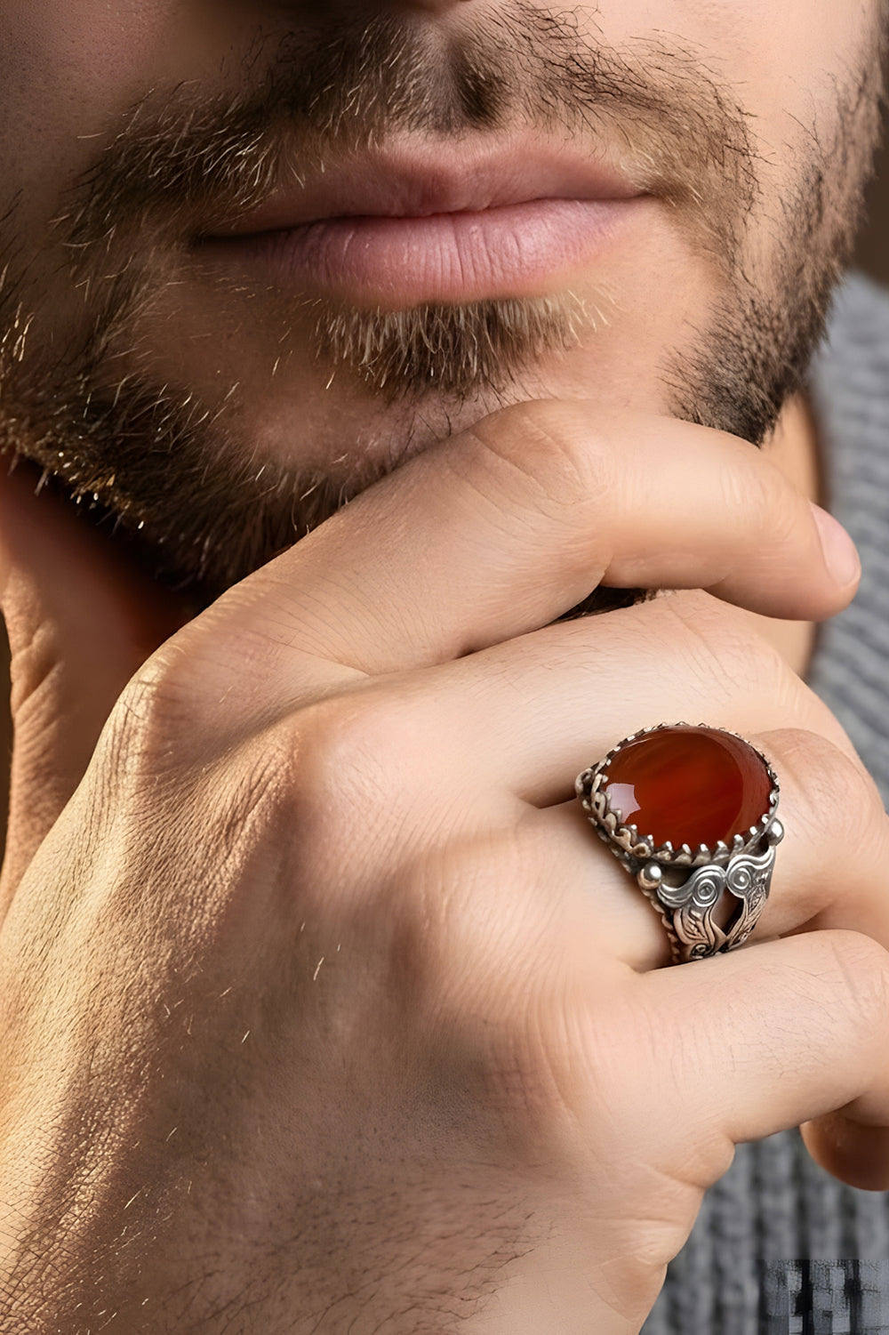 Velrix Red Agate Silver Ring