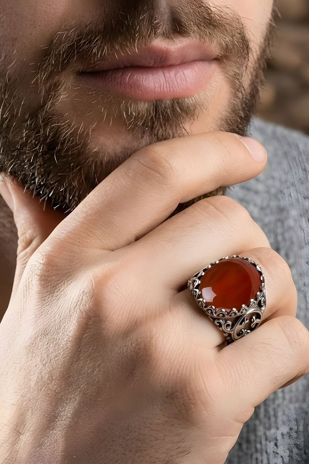 Kaevor Red Agate Silver Ring