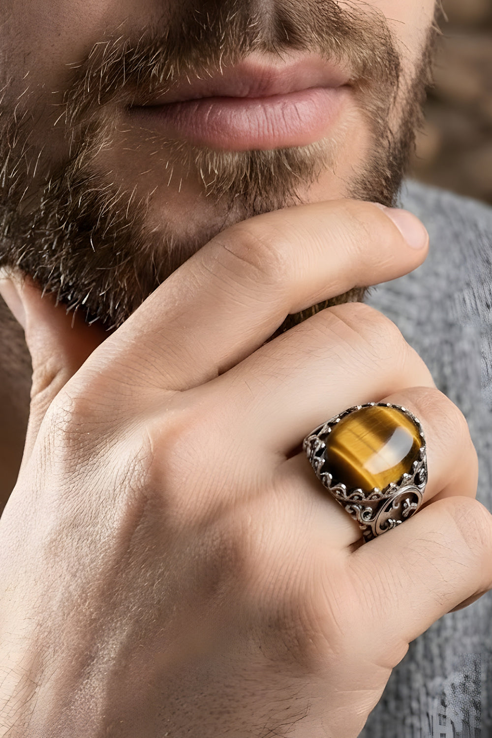 Sylvenx Tiger Eye Silver Ring