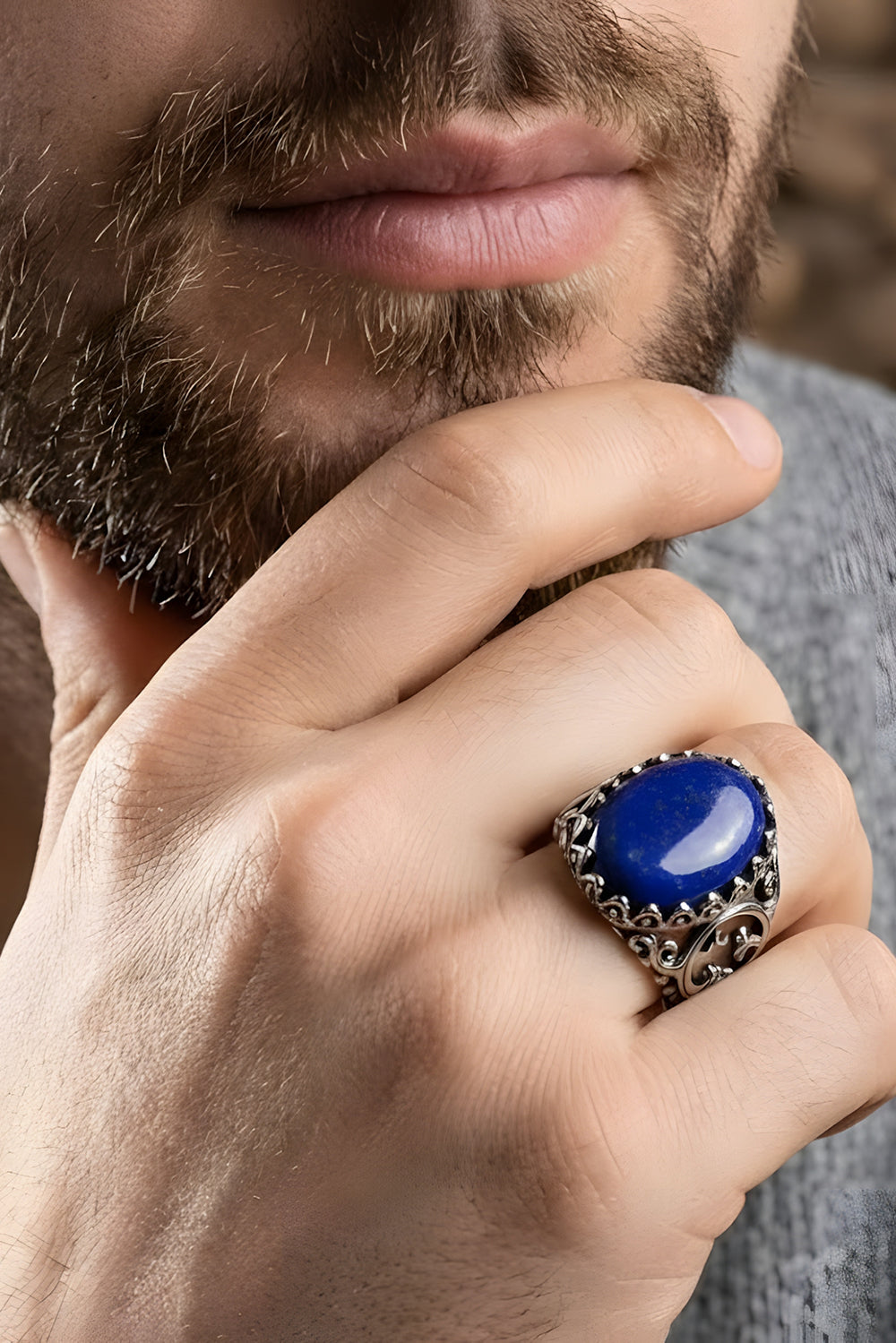 Dravric Lapis Stone Silver Ring