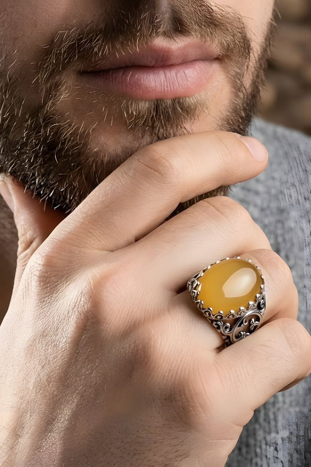 Caleonx Yellow Agate Silver Ring