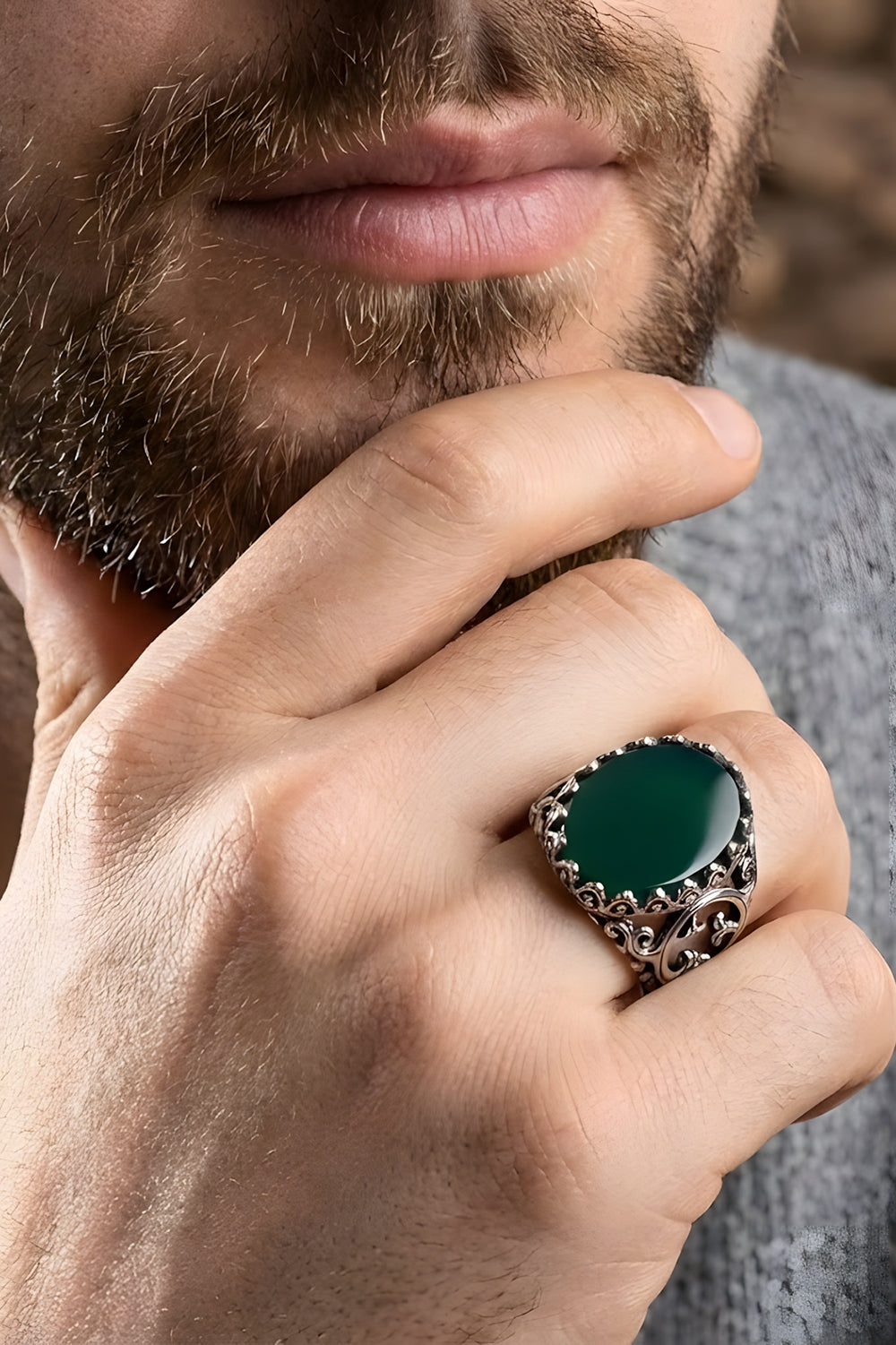 Arvonx Green Agate Silver Ring