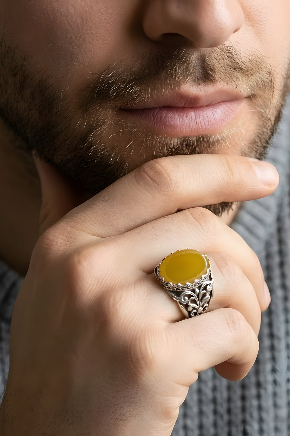 Navron Yellow Agate Silver Ring