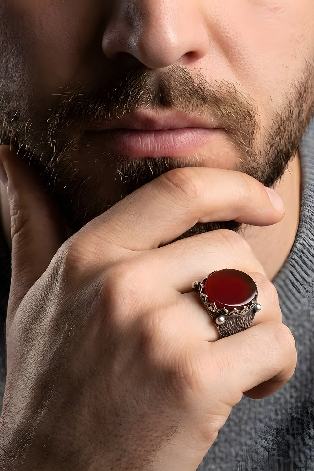 Morric Red Agate Silver Ring