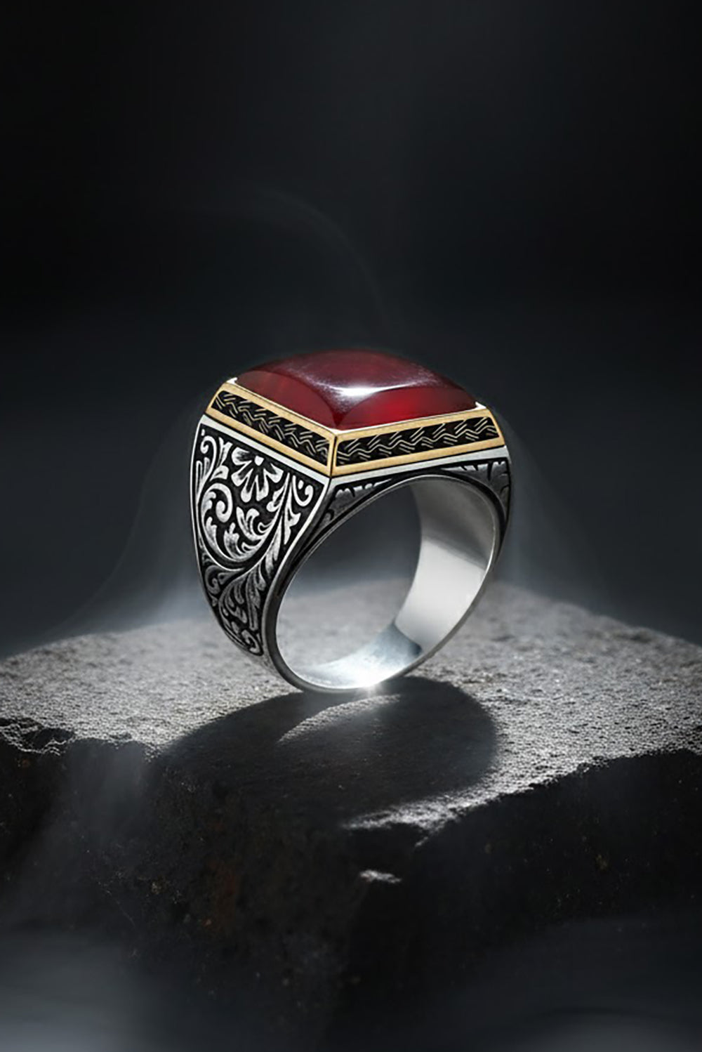 Oryen Red Agate Silver Ring
